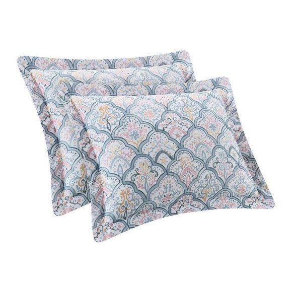 8 PC QUEEN The Big One Blue Romantic Scalloped Comforter Bedding Set - Picture 2 of 5